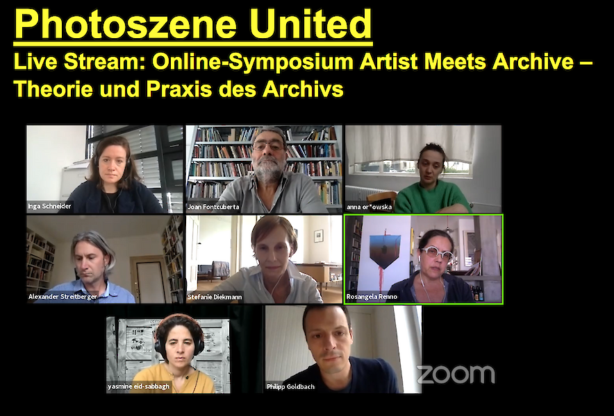 Screenshot from Zoom with several participants. Title: Photoscene United. Live Stream
