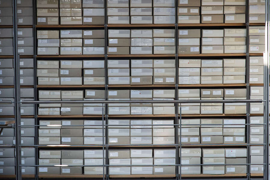 FMT, Archivkartons im Regal, Foto: Bettina Flitner